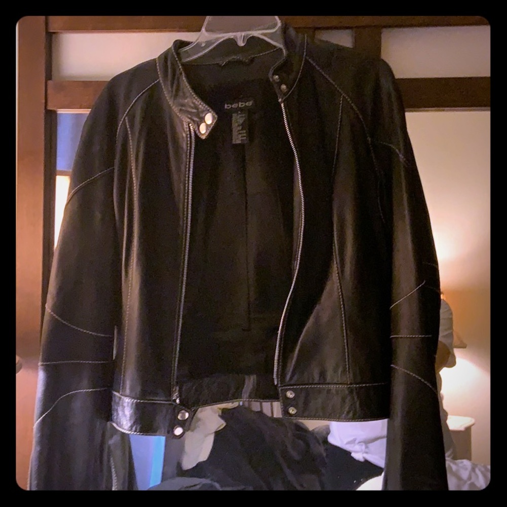 Bebe black real leather jacket